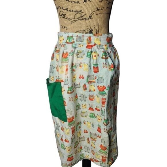 Vintage Half Waist Retro Printed Grannycore Kitchen Apron - Picture 1 of 9